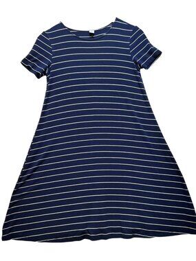 Old Navy Women's Mini Swing Dress Short Sleeve Stretch Size XS Blue White Stripe